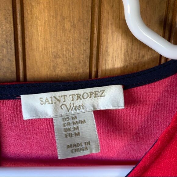 St. Tropez West Red & Black Blouse Women Medium - Picture 4 of 8